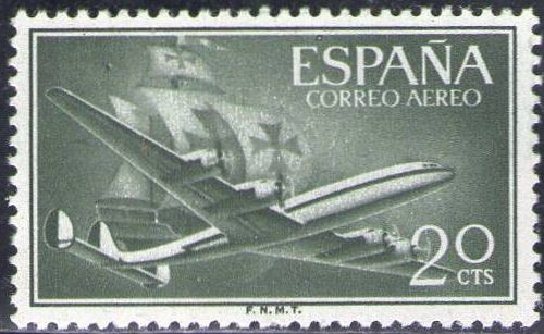 z vendido España 1955 1169 Sello ** Avion Super Constellation y Nao Santa Maria 20c Timbre Espagne Spain Spagna